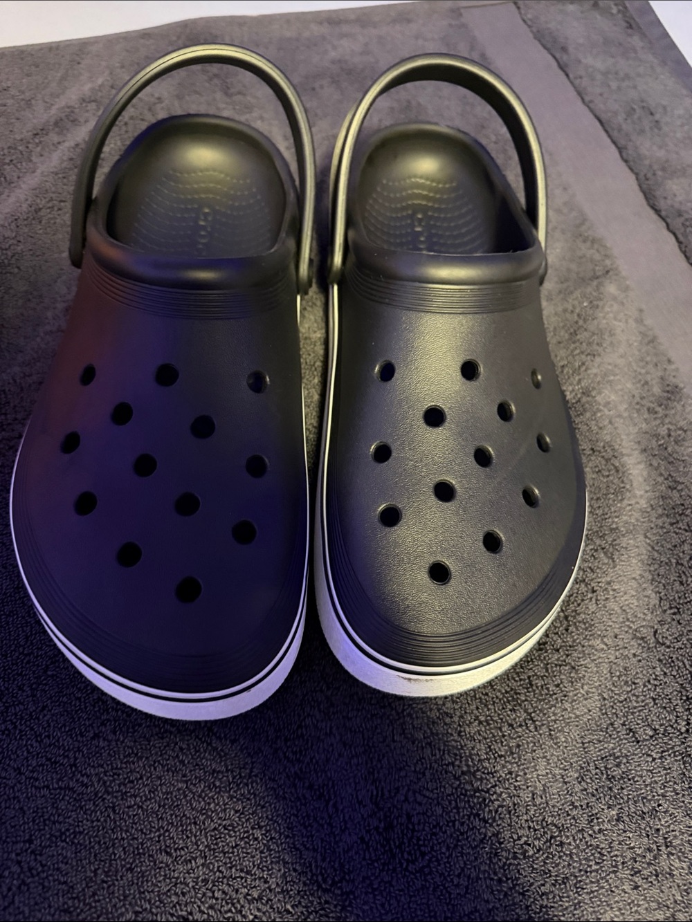 CROCS Men’s Black Clog with White Platform Sole